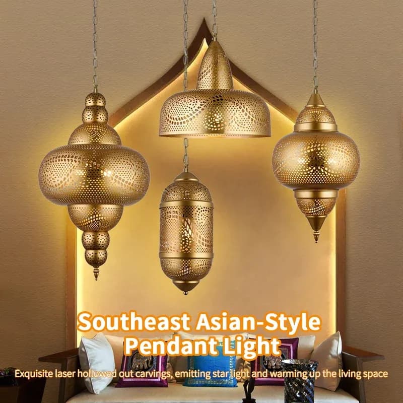 Style thaïlandais arabe asie du sud-est lustre en fer minimaliste de luxe pendentif en or pour Restaurant hôtel salon chambre décor