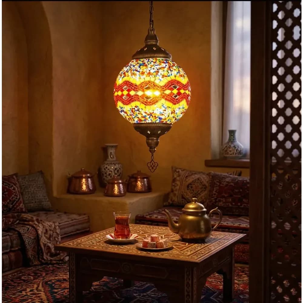 Lampe suspendue artisanale marocaine en mosaïque de verre coloré – photo 4