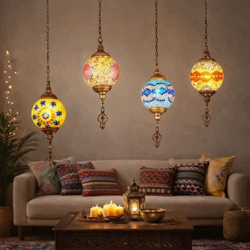 Lampe suspendue artisanale marocaine en mosaïque de verre coloré – photo 6