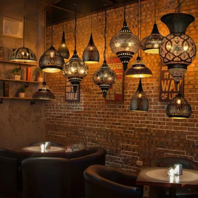RON-Lampes suspendues asiatiques antiques, luminaires creux, restaurant thaïlandais et arabe, lampes décoratives marocaines pour chambre à coucher – photo 3