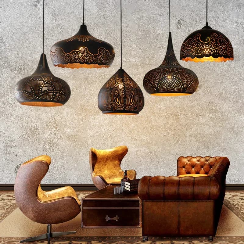 RON-Lampes suspendues asiatiques antiques, luminaires creux, restaurant thaïlandais et arabe, lampes décoratives marocaines pour chambre à coucher – photo 2