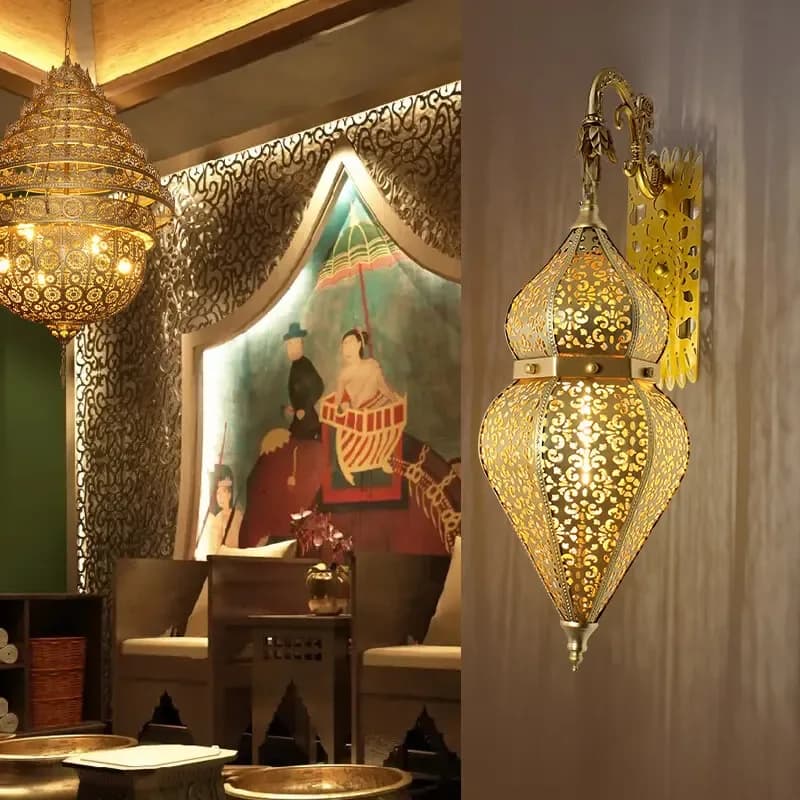 Applique murale en fer forgé ajouré doré de Style marocain, éclairage décoratif pour Restaurant, café, hôtel, chambre à coucher, couloir – photo 3