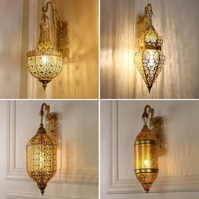 Applique murale en fer forgé ajouré doré de Style marocain, éclairage décoratif pour Restaurant, café, hôtel, chambre à coucher, couloir – photo 4
