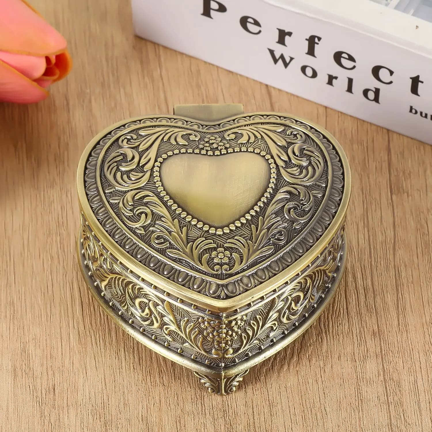Boîte à bijoux vintage en alliage, coffret de rangement en forme de cœur pour bagues, pendentifs, colliers, boîtes cadeaux – photo 2