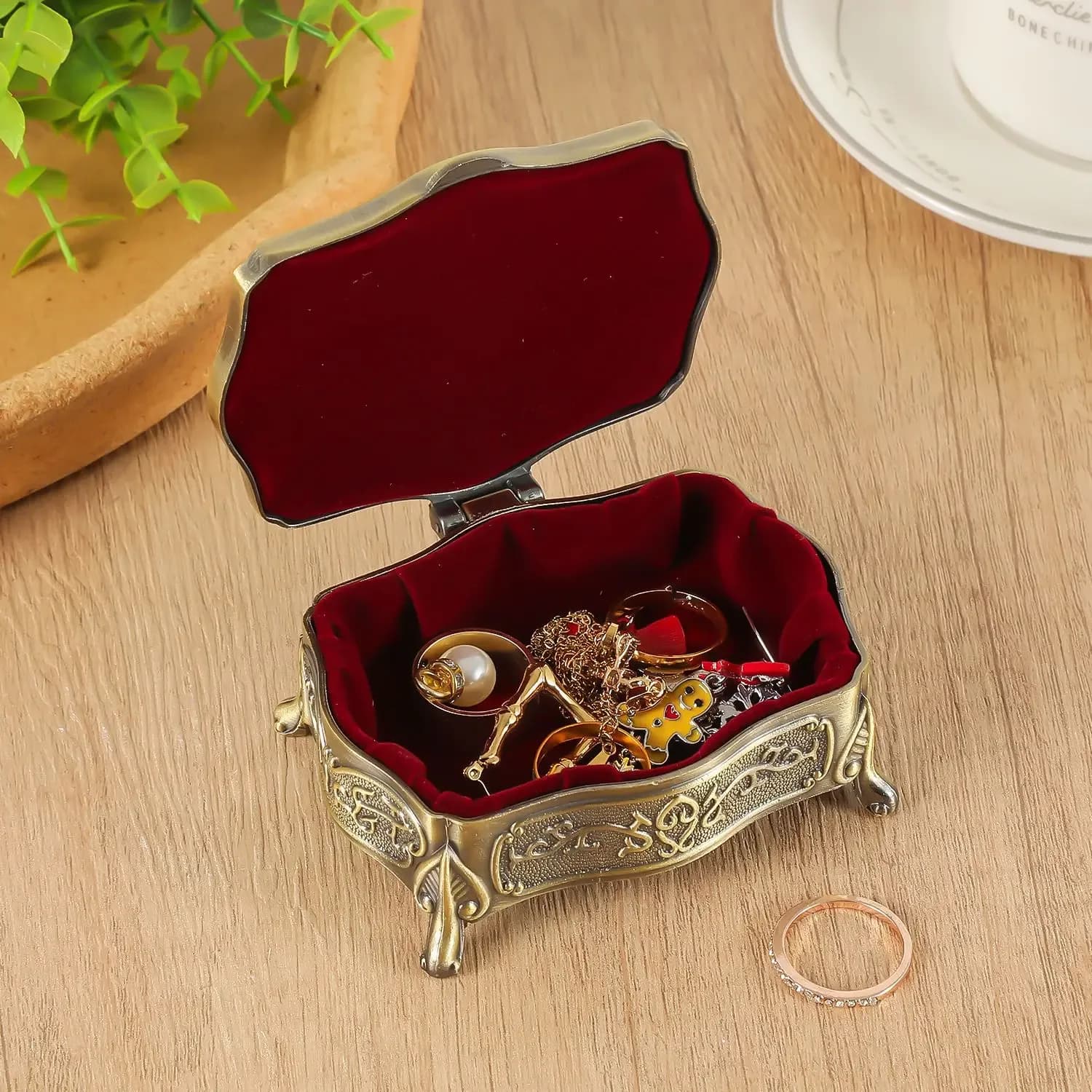 Boîte à bijoux vintage en alliage, coffret de rangement en forme de cœur pour bagues, pendentifs, colliers, boîtes cadeaux – photo 4