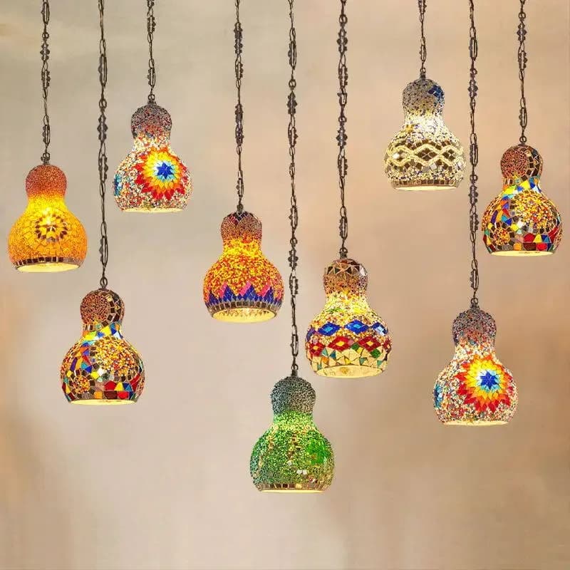 Lustre en verre mosaïque marocaine – Lustre de levage fait à la main pour salon, bureau, salle à manger (connecteur d'ampoule E27) – photo 4