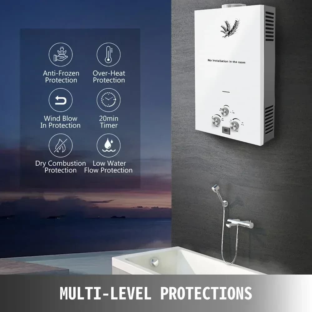 Chauffe-eau au gaz de pétrole liquéfié VEVOR 6L 8L 10L 12L 16L 18L, chauffe-eau au propane et au butane blanc – photo 2