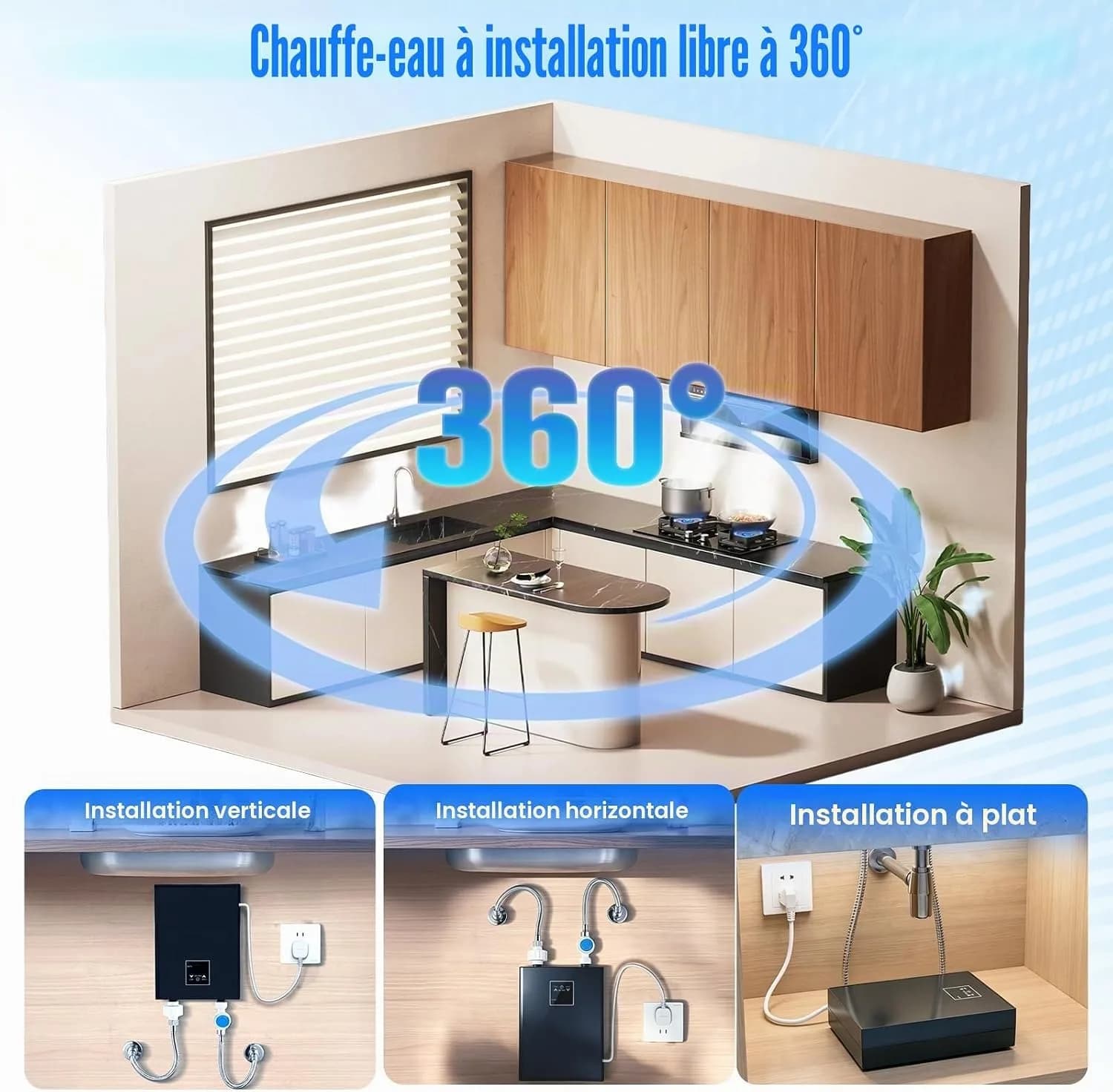 Mini chauffe-eau électrique 5500 W 220 V avec LED 30-55 °C et kit de douche, IPX4, chauffe-eau instantané compact pour douche, cuisine, camping-car (noir) [Classe énergétique A] – photo 2