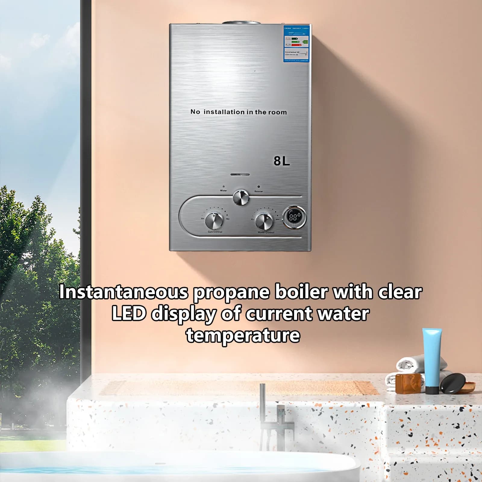Chauffe-eau au gaz GPL 6L en acier inoxydable sans réservoir, chaudière au propane GPL avec kit de douche, appareil pour la maison et le camping – photo 6