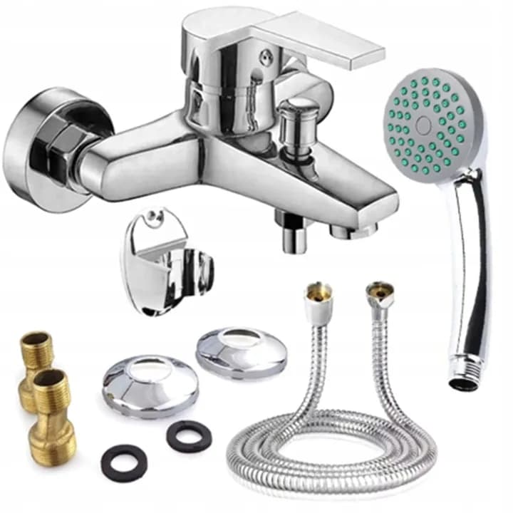 Mitigeur baignoire-douche mural chromé P3023 avec douchette, flexible et support