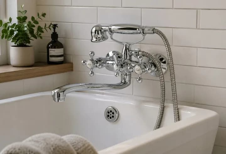 Mitigeur baignoire-douche mural W0771 chromé, bec orientable long, avec douchette – photo 2