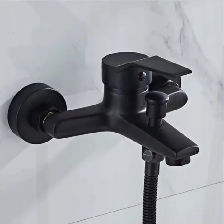 Mitigeur baignoire-douche mural avec douchette, flexible 120 cm et support, au choix chrome ou noir – photo 5
