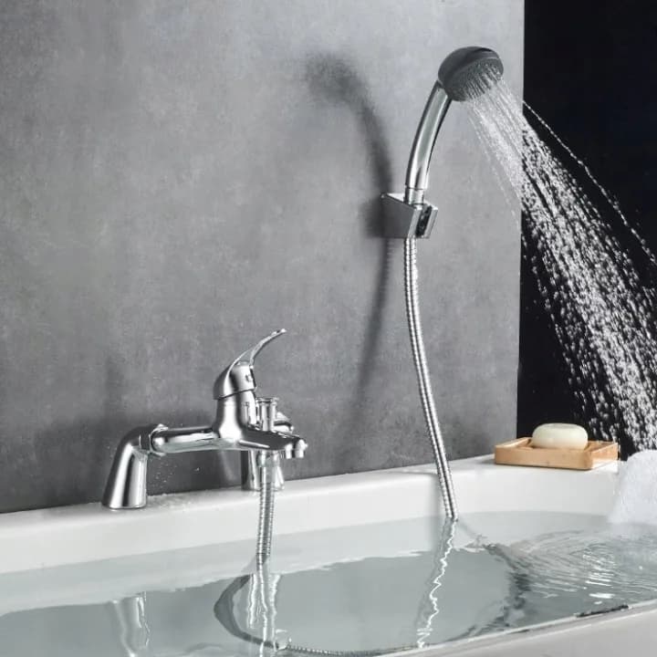 Mitigeur baignoire-douche mural avec douchette, flexible et kit de montage complet, chrome ou noir – photo 2