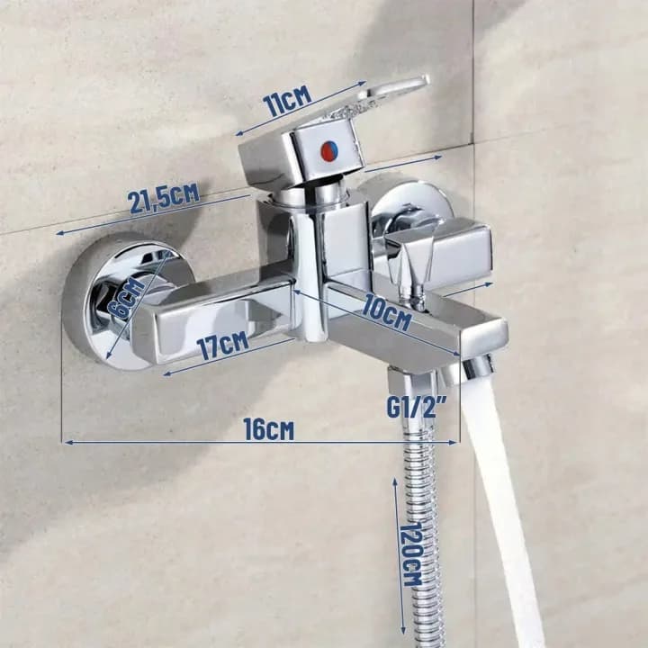Mitigeur baignoire-douche mural chromé W2074 style Cubic, avec set de douche – photo 2