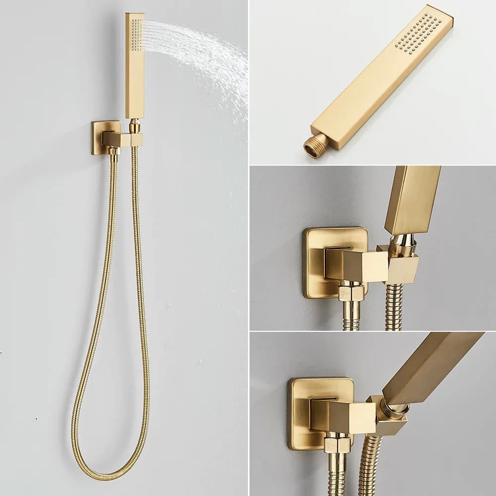 Robinetterie de douche murale dorée brossée POIQIHY, ensemble de douche encastré, mitigeur de douche pluie 2 voies pour salle de bain – photo 4