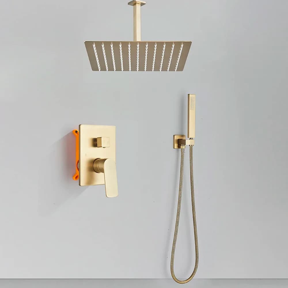 Robinetterie de douche murale dorée brossée POIQIHY, ensemble de douche encastré, mitigeur de douche pluie 2 voies pour salle de bain – photo 2