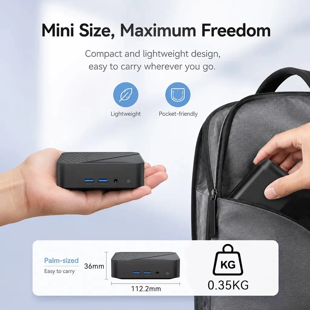 Mini PC Intel N150 2026, 16 Go DDR4, SSD M.2 NVMe 512 Go, Triple 4K, WiFi 6, BT5.2, Refroidissement Silencieux, Bureau et Domicile, Pro Ultra – photo 6