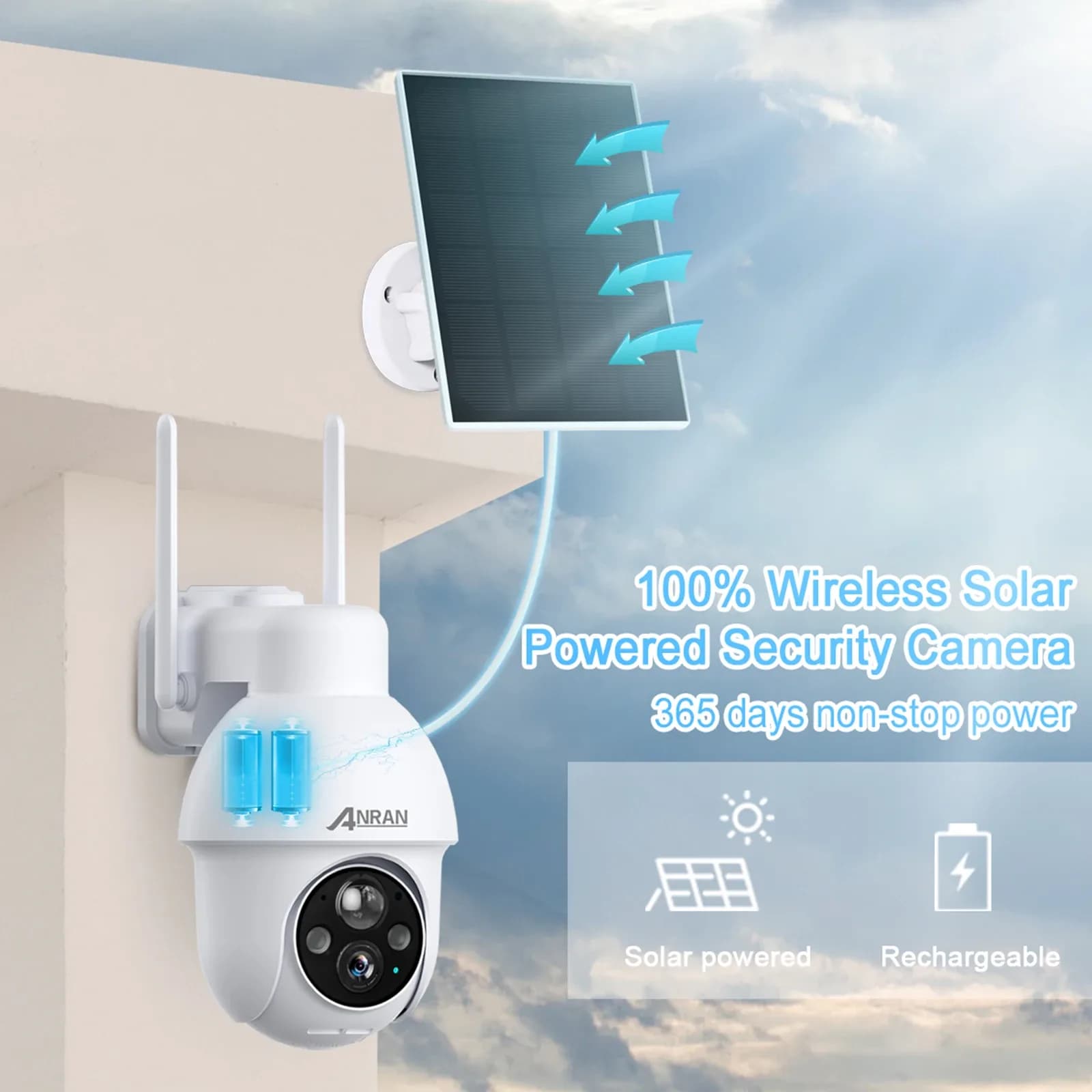 Caméra solaire ANRAN 4K 8MP, caméra WIFI 3K 5MP 2.4G, caméras extérieures à batterie, caméras de sécurité pour la maison, détection humaine PIR, vision nocturne couleur, audio bidirectionnel – photo 2