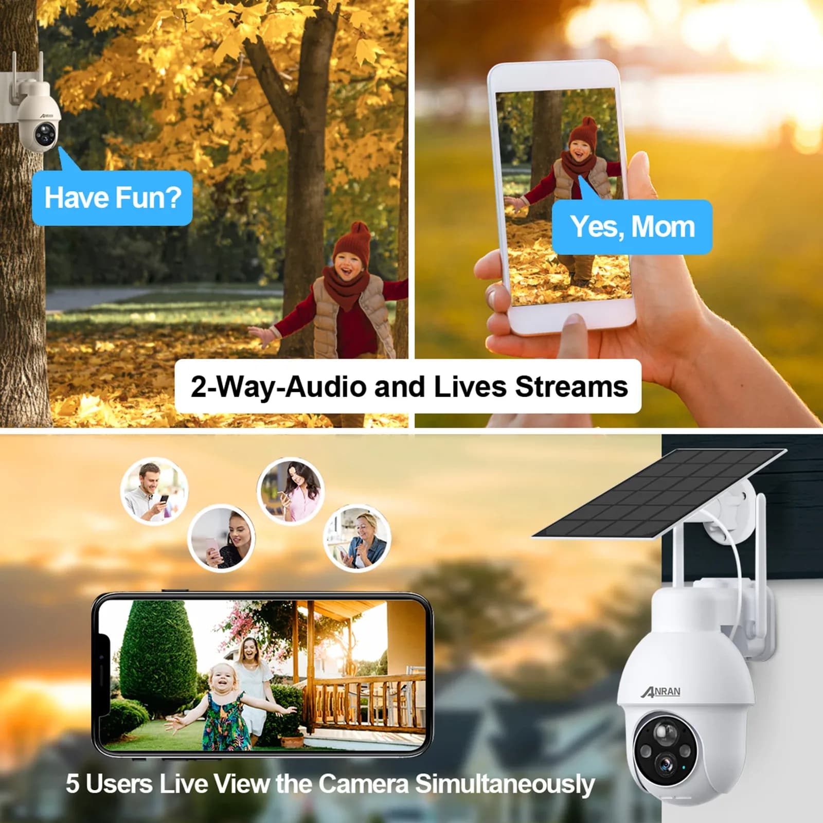 Caméra solaire ANRAN 4K 8MP, caméra WIFI 3K 5MP 2.4G, caméras extérieures à batterie, caméras de sécurité pour la maison, détection humaine PIR, vision nocturne couleur, audio bidirectionnel – photo 7