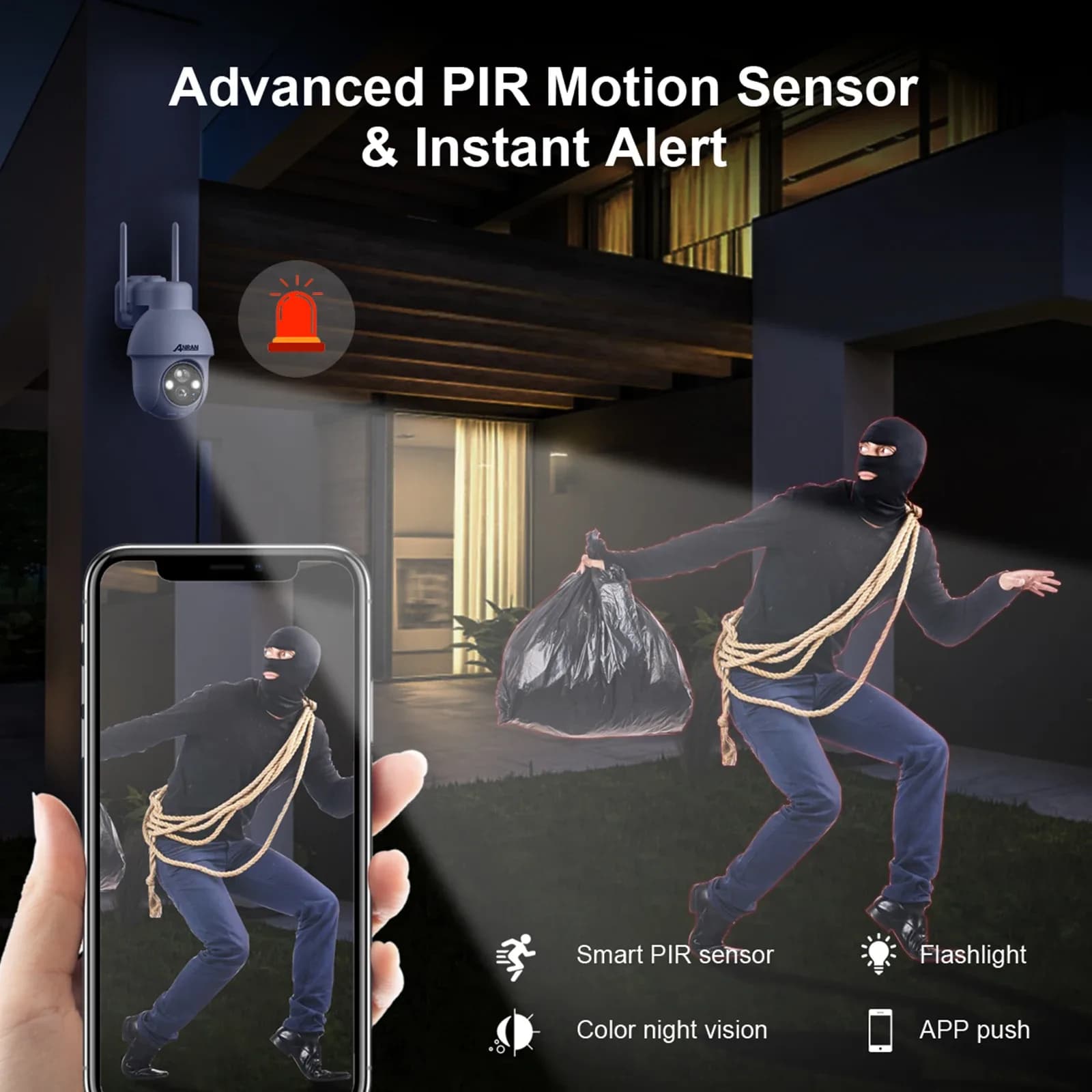 Caméra solaire ANRAN 4K 8MP, caméra WIFI 3K 5MP 2.4G, caméras extérieures à batterie, caméras de sécurité pour la maison, détection humaine PIR, vision nocturne couleur, audio bidirectionnel – photo 6