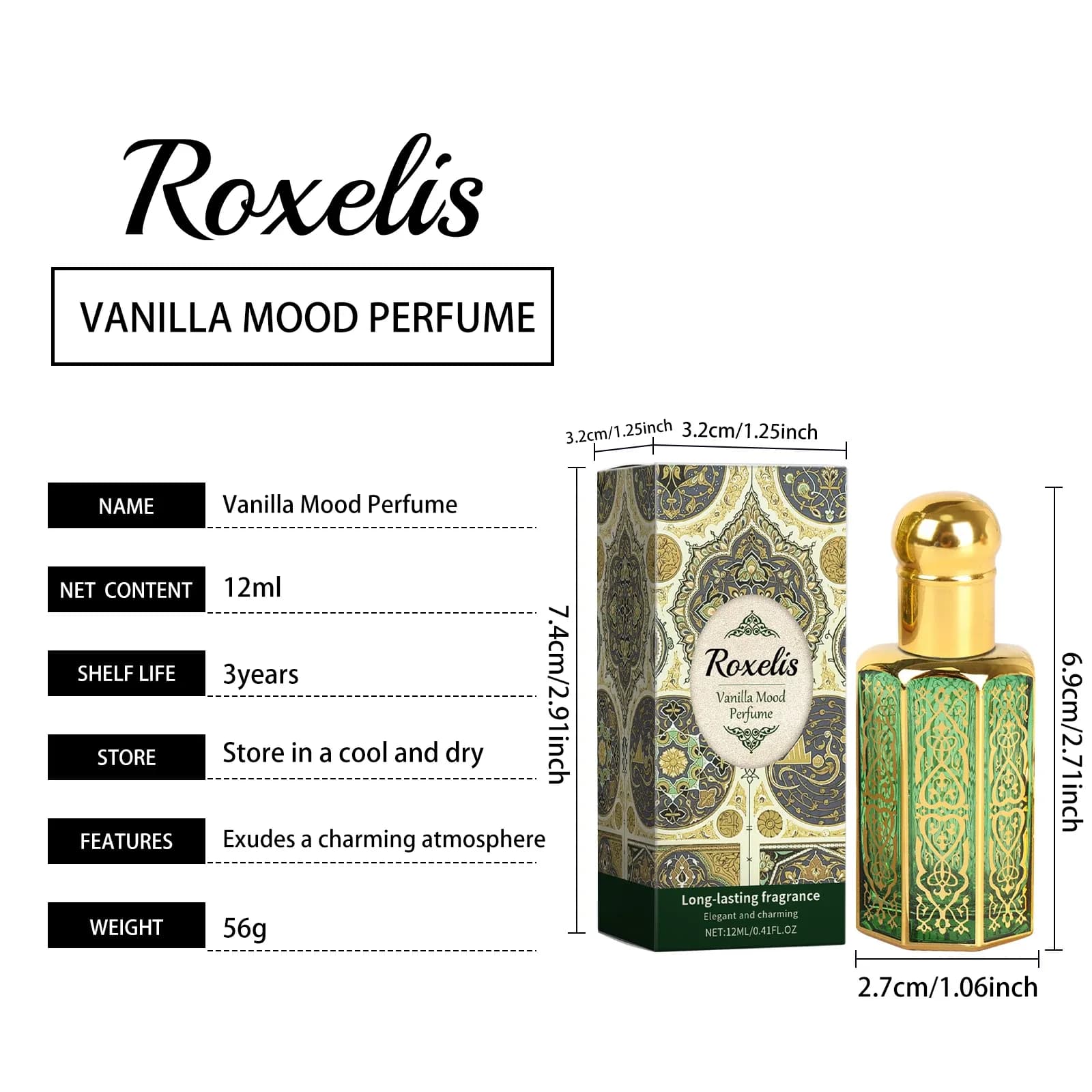 Parfum arabe Roxelis, parfum vanille, parfum élégant, doux, durable, charmant et portable – photo 2