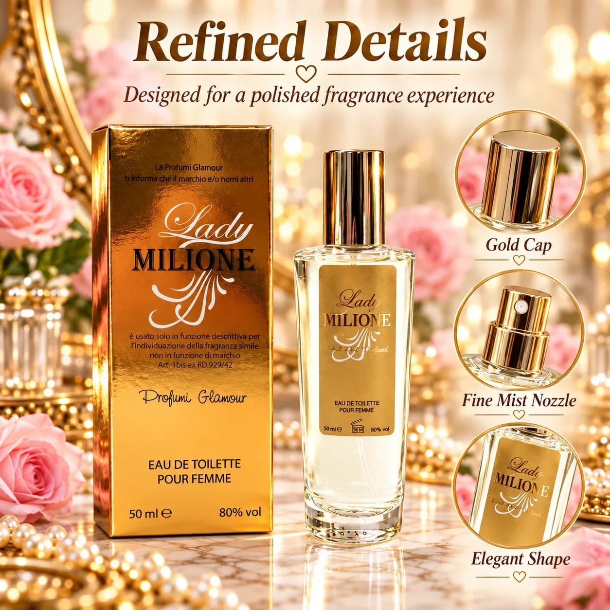 Parfum féminin glamour, eau de toilette, arôme doré sophistiqué, fragrance chic pour les soirées, les fêtes, les rendez-vous, les voyages et les moments de cadeau – photo 5