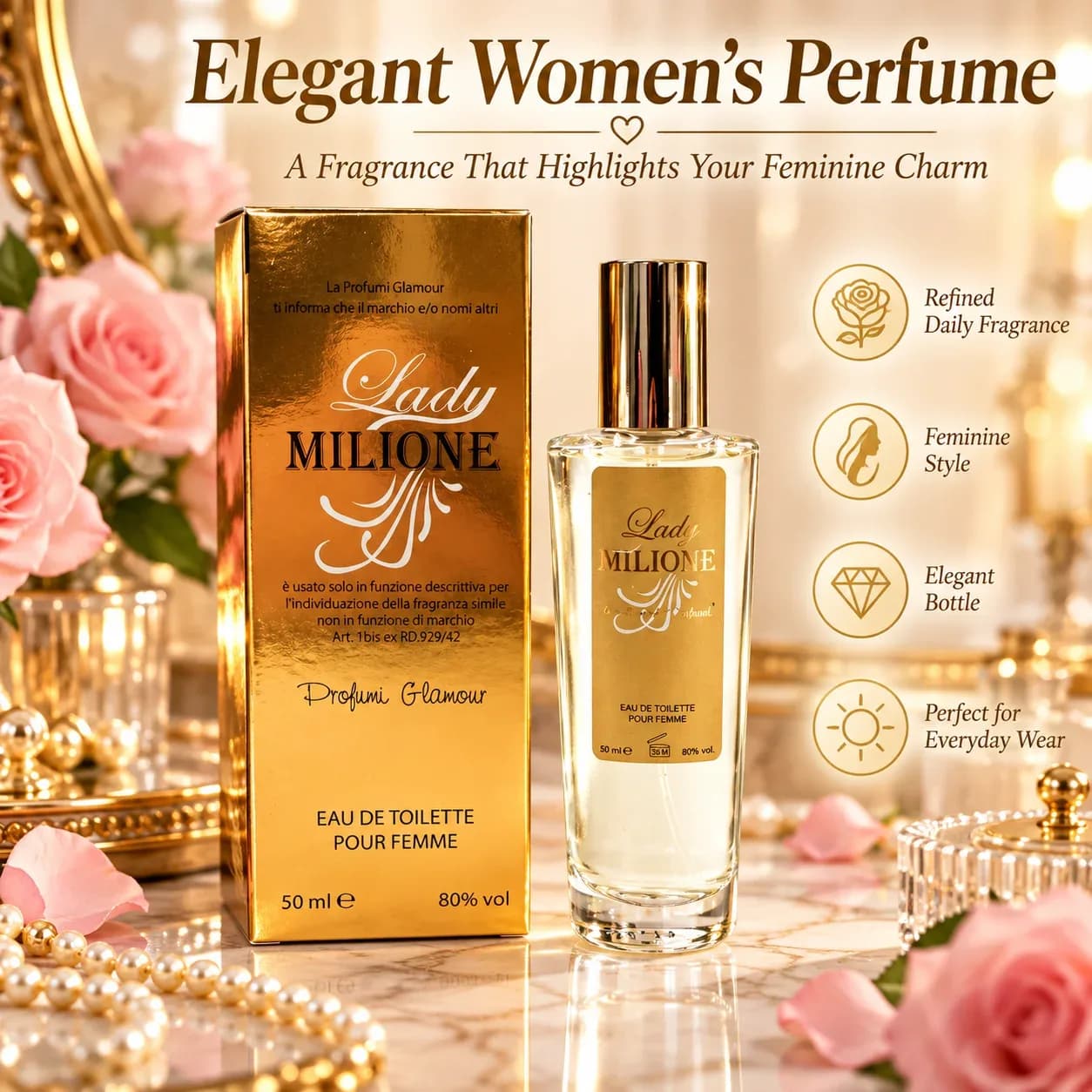 Parfum féminin glamour, eau de toilette, arôme doré sophistiqué, fragrance chic pour les soirées, les fêtes, les rendez-vous, les voyages et les moments de cadeau – photo 6