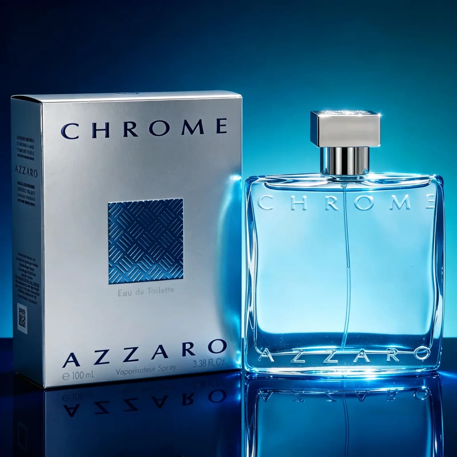 Eau de Toilette Azzaro Chrome 100ml, flacon carré élégant, parfum aquatique lumineux longue tenue
