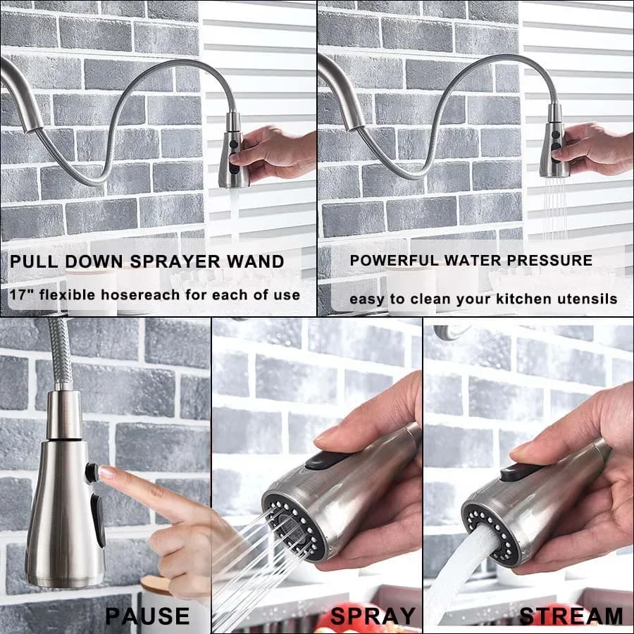 Robinet de cuisine purificateur d'eau noir, filtre rotatif à 360°, douchette extractible, mitigeur 3 voies eau chaude et froide – photo 5