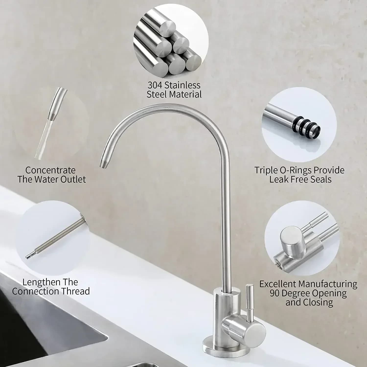Robinet filtre à eau, purificateur sans plomb, robinet filtré, convient aux unités d'osmose inverse ou système de filtration d'eau, robinet de cuisine RO – photo 3
