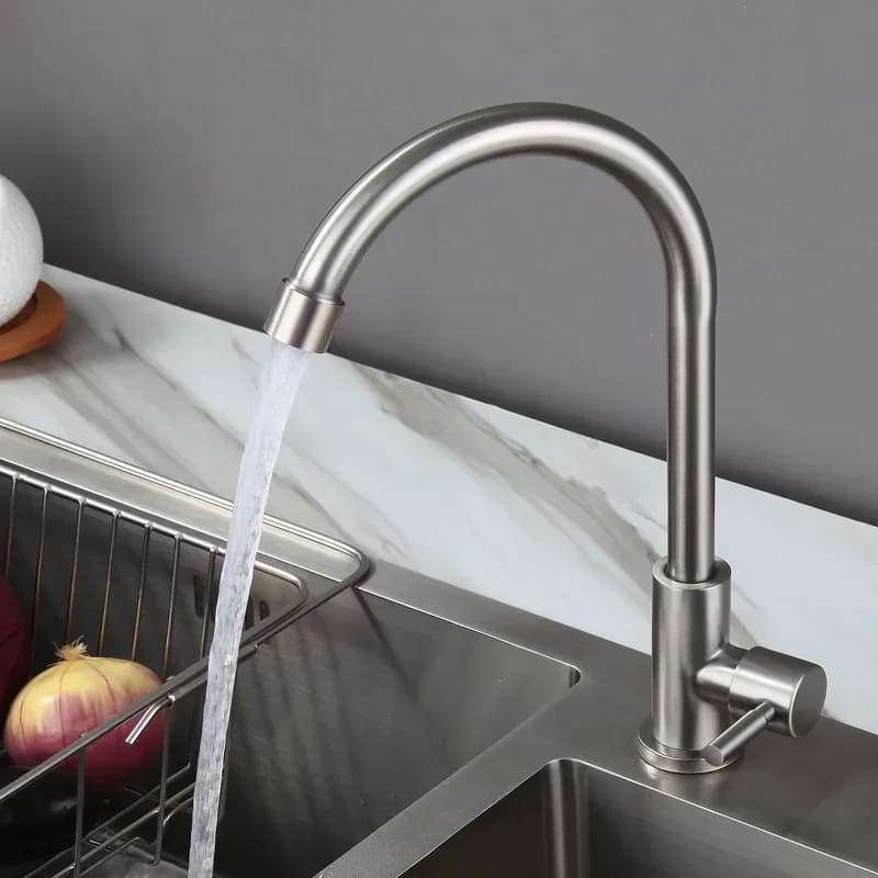 Robinet de cuisine simple froid en acier inoxydable, évier, lavabo à légumes, robinet rotatif – photo 3