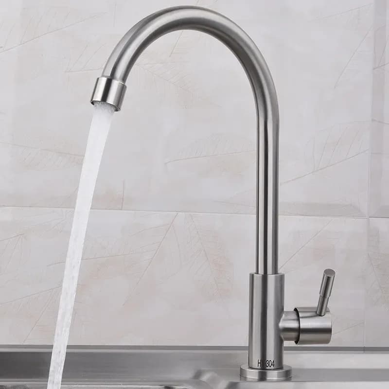 Robinet de cuisine simple froid en acier inoxydable, évier, lavabo à légumes, robinet rotatif – photo 5