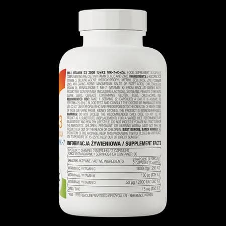 OstroVit Vitamine D3 2000 IU + K2 MK-7 + C + Zn 60 gélules – photo 3