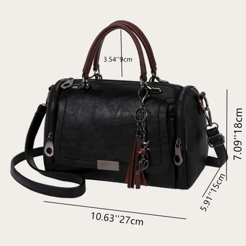 Sac à bandoulière de grande capacité pour femmes, décor à pompon, sac à bandoulière à fermeture éclair avec sangle amovible, sac à main Boston – photo 6