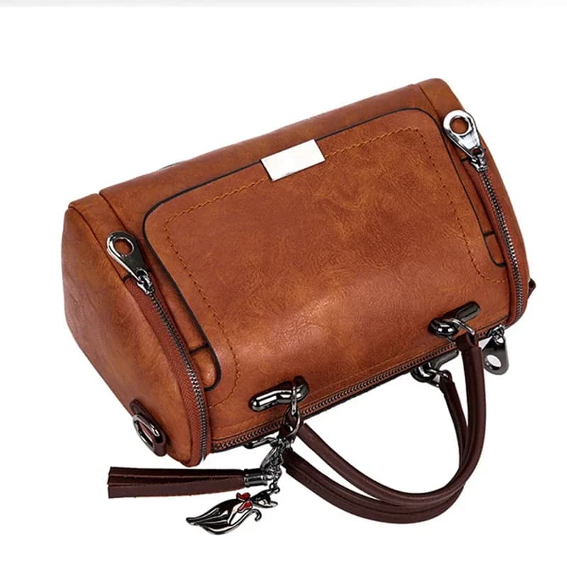 Sac à bandoulière de grande capacité pour femmes, décor à pompon, sac à bandoulière à fermeture éclair avec sangle amovible, sac à main Boston – photo 4