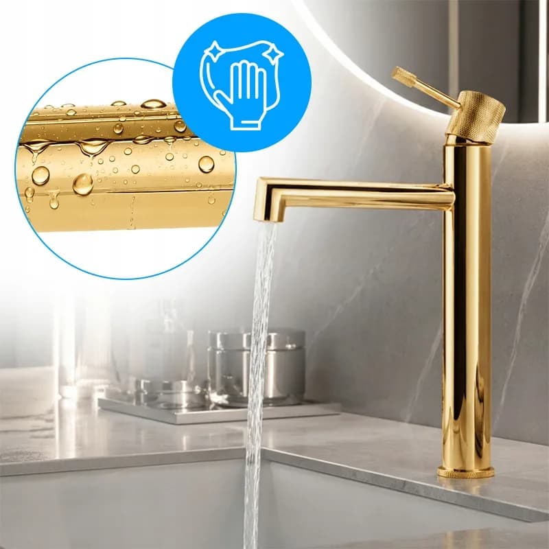 Mitigeur de lavabo haut pour vasque à poser Bona doré – photo 7