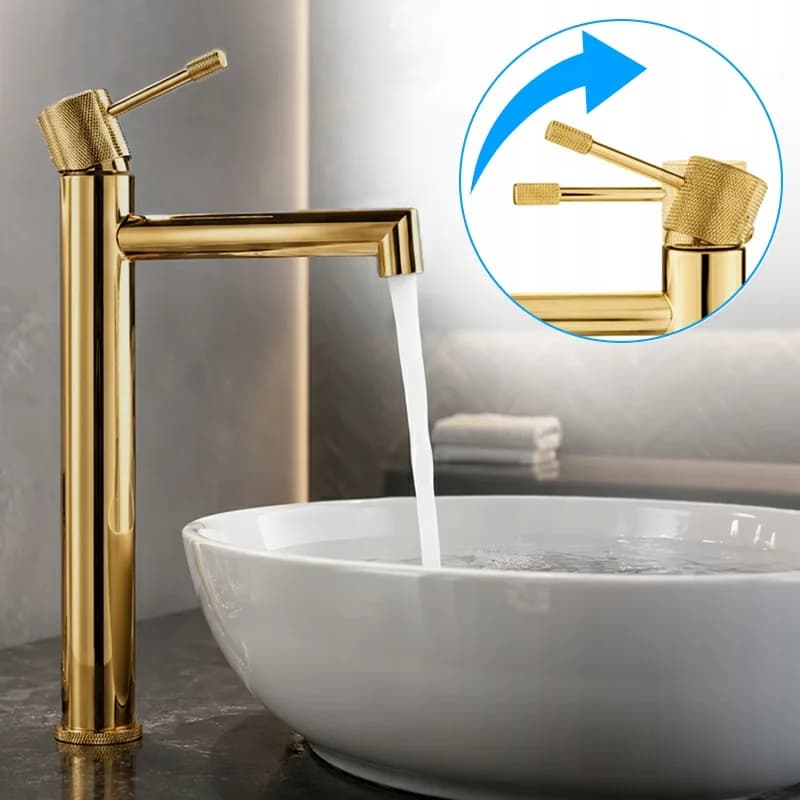 Mitigeur de lavabo haut pour vasque à poser Bona doré – photo 8