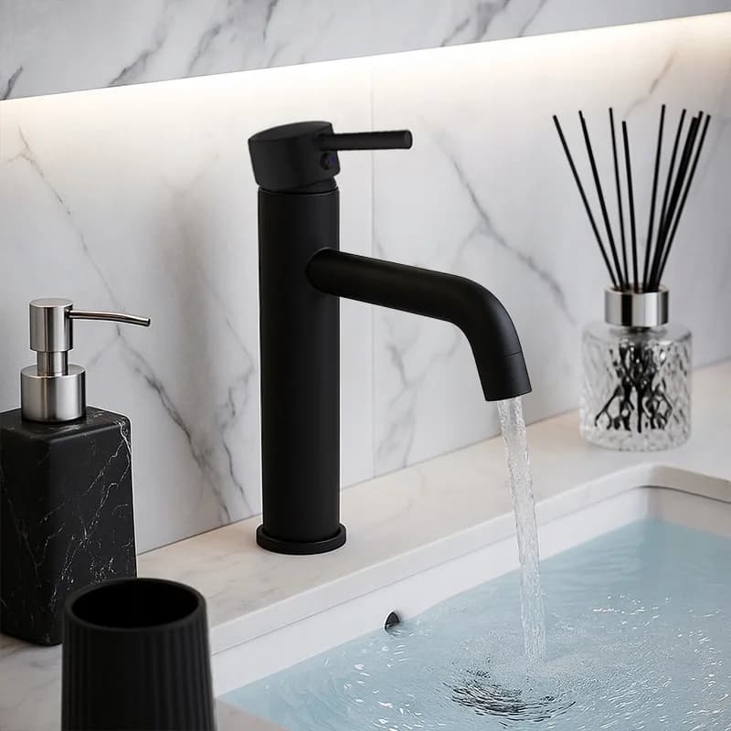 Mitigeur de lavabo haut pour vasque à poser Caro noir – photo 4