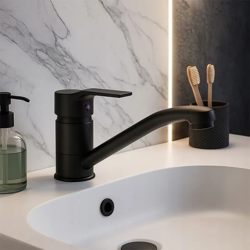 Mitigeur de lavabo pour vasque à poser à bec mobile Sia noir – photo 2