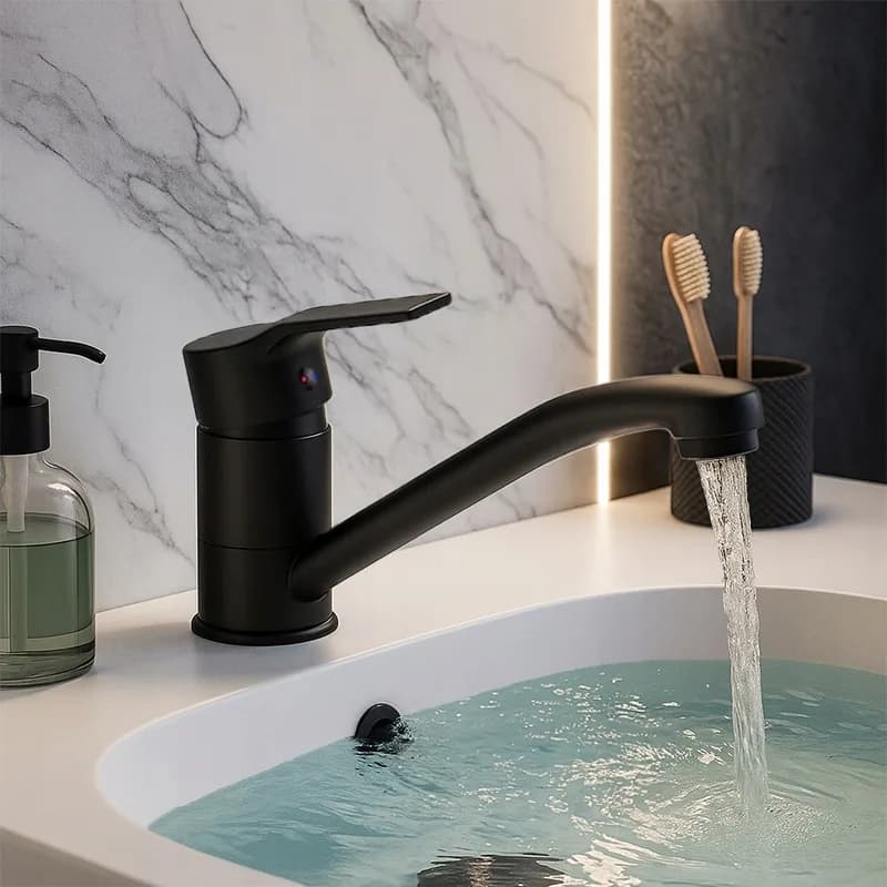 Mitigeur de lavabo pour vasque à poser à bec mobile Sia noir – photo 4