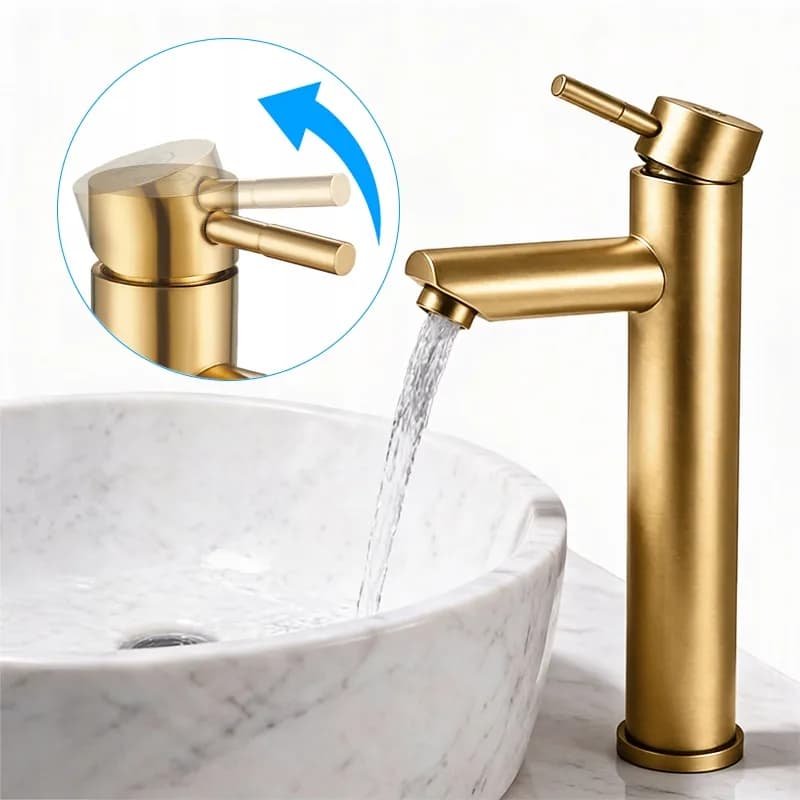 Mitigeur de lavabo haut pour vasque à poser Arley doré – photo 7