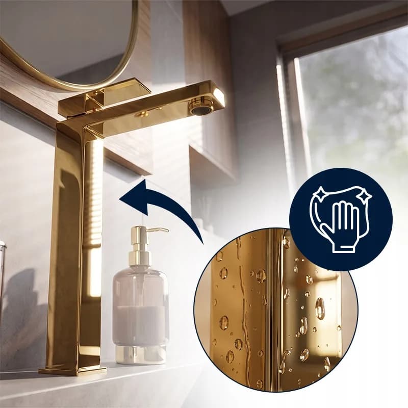 Mitigeur de lavabo haut pour vasque à poser avec aérateur F211HC doré – photo 6