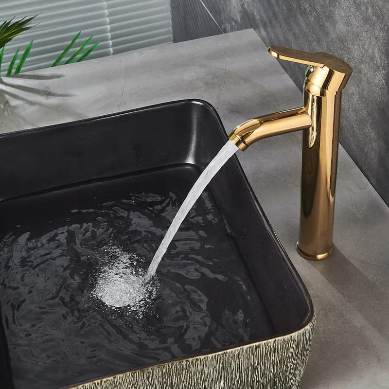 Mitigeur de lavabo haut pour vasque à poser Cuba doré – photo 6