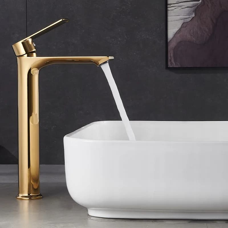 Mitigeur de lavabo haut pour vasque à poser Fargo doré – photo 8