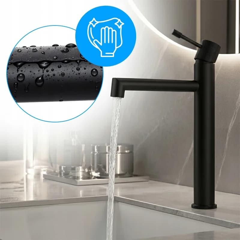 Mitigeur de lavabo haut pour vasque à poser Bona noir – photo 7