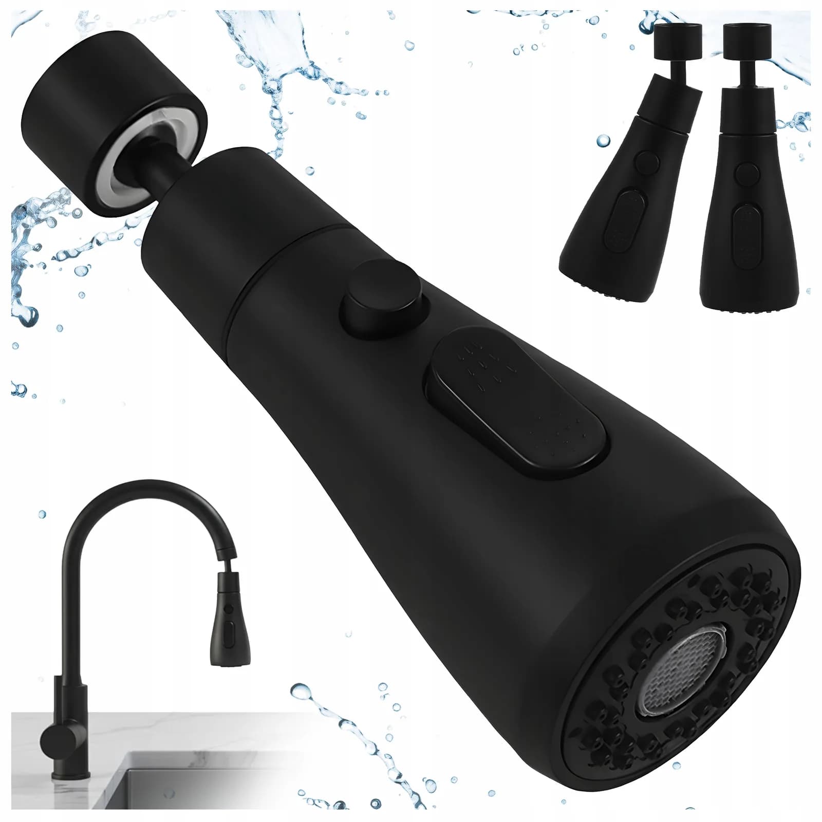 Rallonge de robinet avec aérateur 2 modes 360° PERL-2 noir