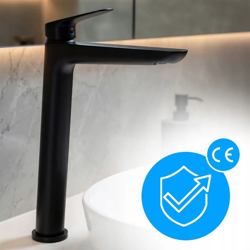 Mitigeur de lavabo haut pour vasque à poser Greta noir – photo 4