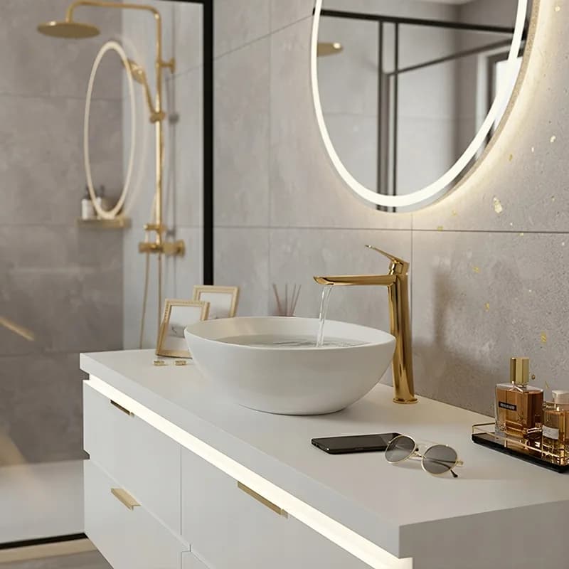 Mitigeur de lavabo haut pour vasque à poser Greta doré – photo 2