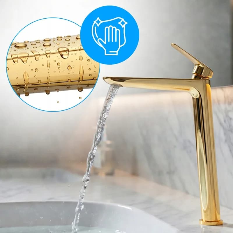 Mitigeur de lavabo haut pour vasque à poser Greta doré – photo 7