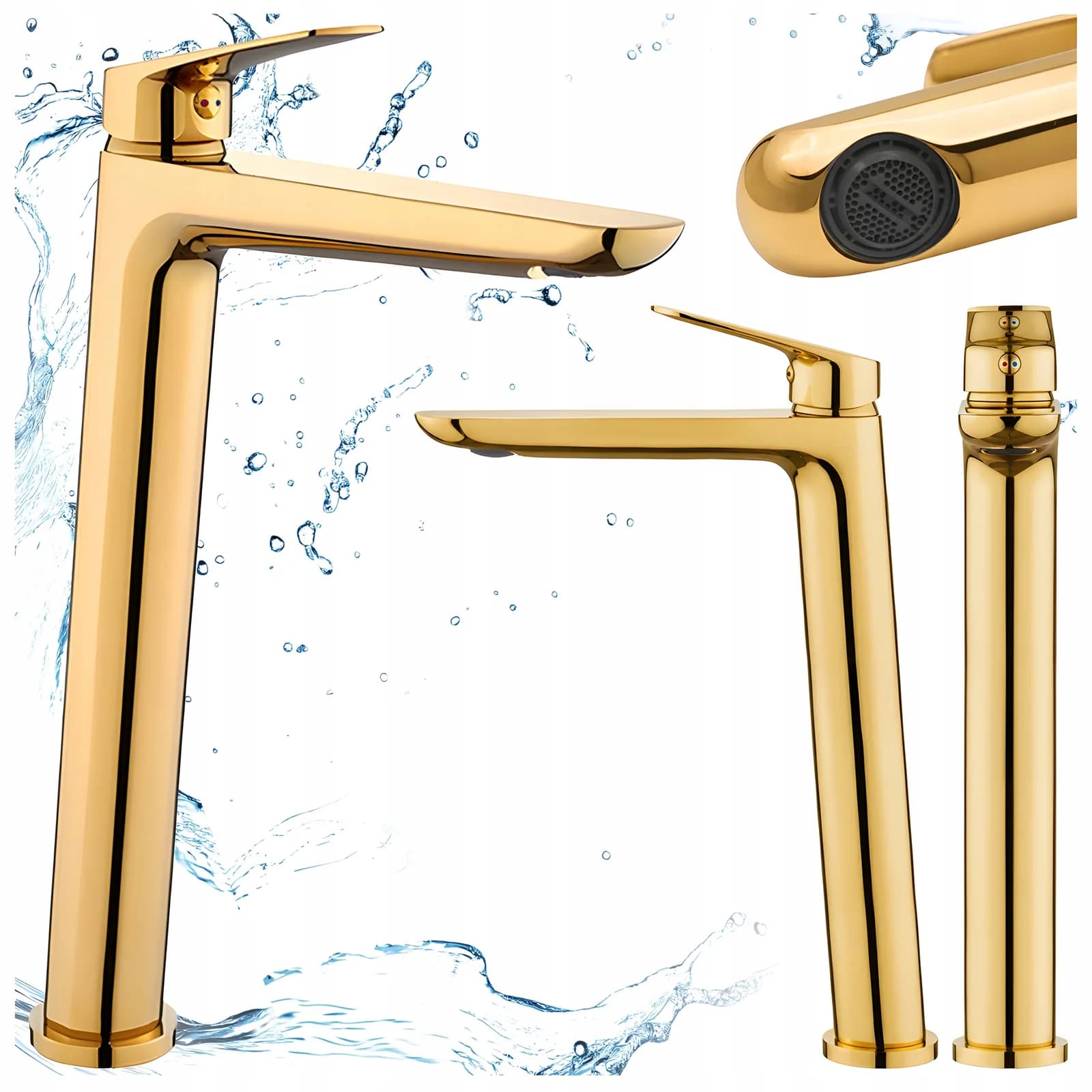 Mitigeur de lavabo haut pour vasque à poser Greta doré